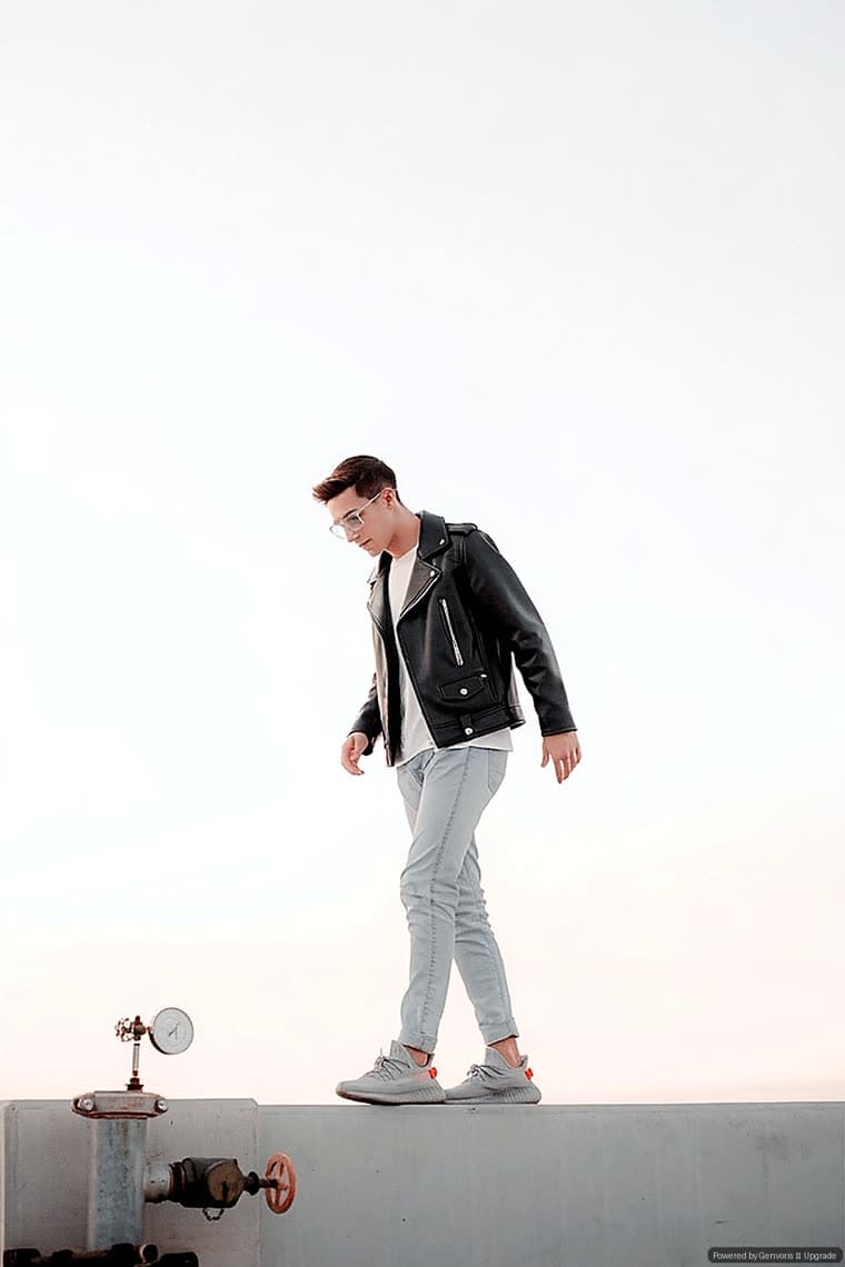 AI virtual try-on result: the shopper wearing the Black Leather Biker Jacket