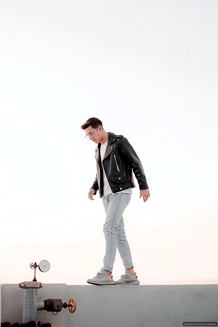 Virtual try-on result: the same shopper wearing a black leather biker jacket
